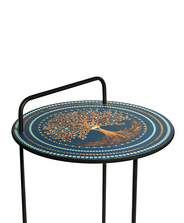 Hayat Ağacı Desenli Sehpa - Mavi